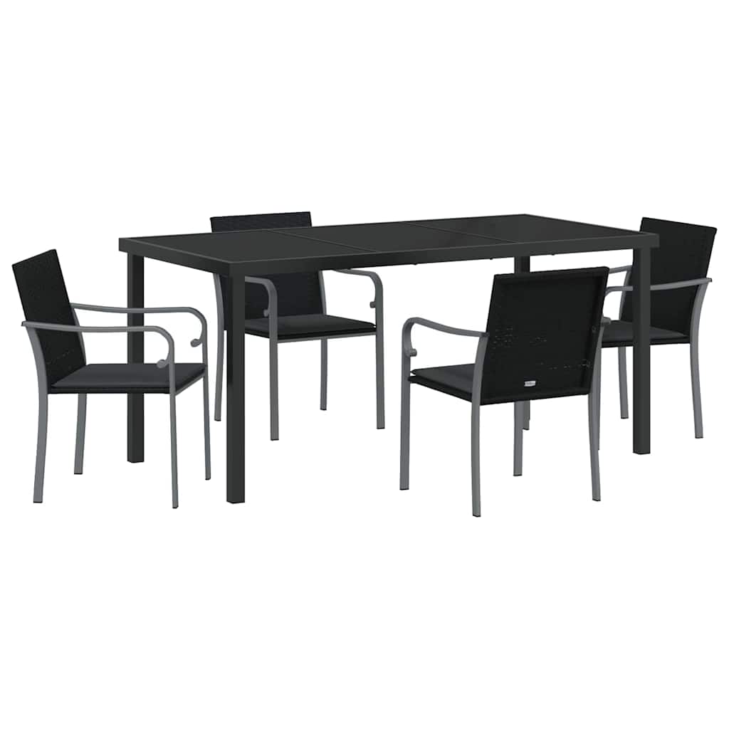 Vrtni set za objed 5 pcs Crna i Siva PE ratan