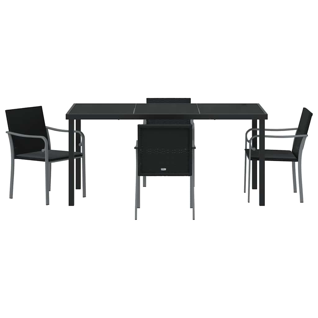 Vrtni set za objed 5 pcs Crna i Siva PE ratan