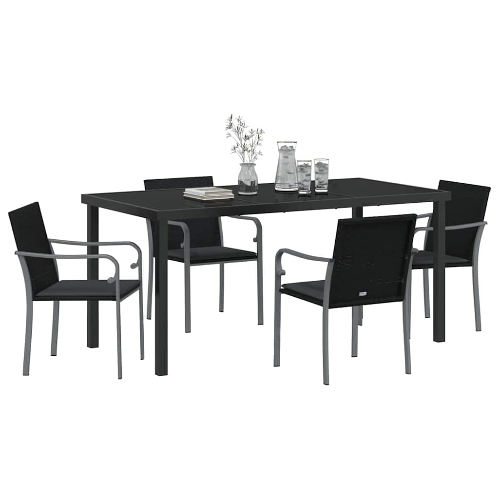 Vrtni set za objed 5 pcs Crna i Siva PE ratan