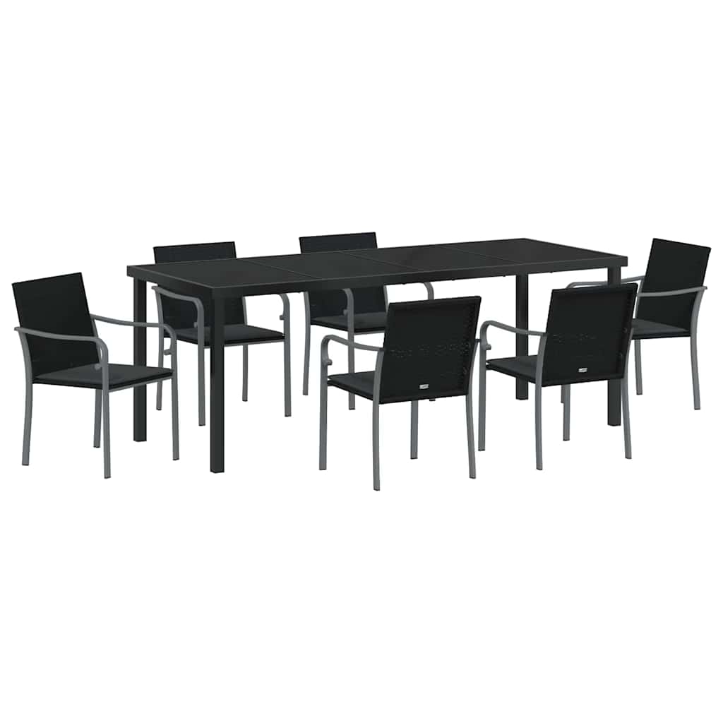 Vrtni set za objed 7 pcs Crna i Siva PE ratan