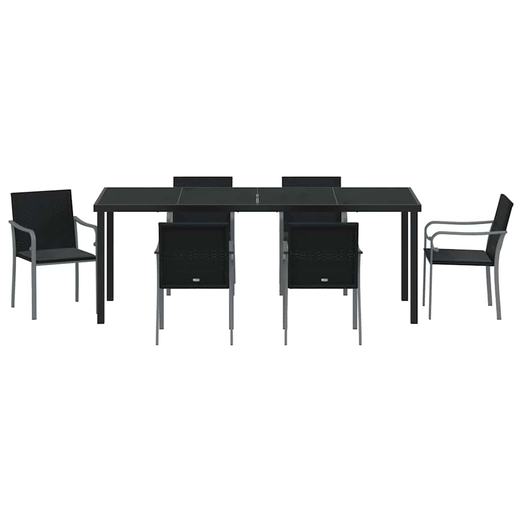 Vrtni set za objed 7 pcs Crna i Siva PE ratan