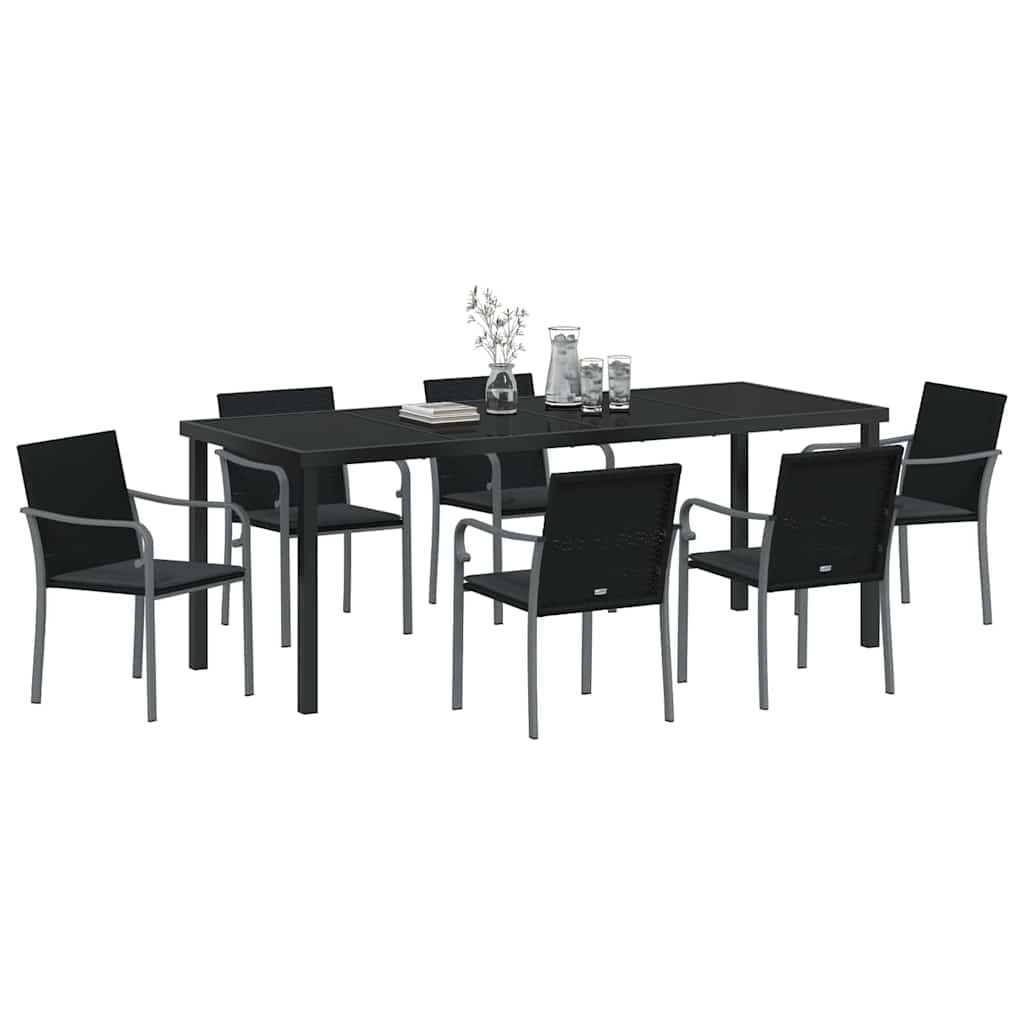 Vrtni set za objed 7 pcs Crna i Siva PE ratan
