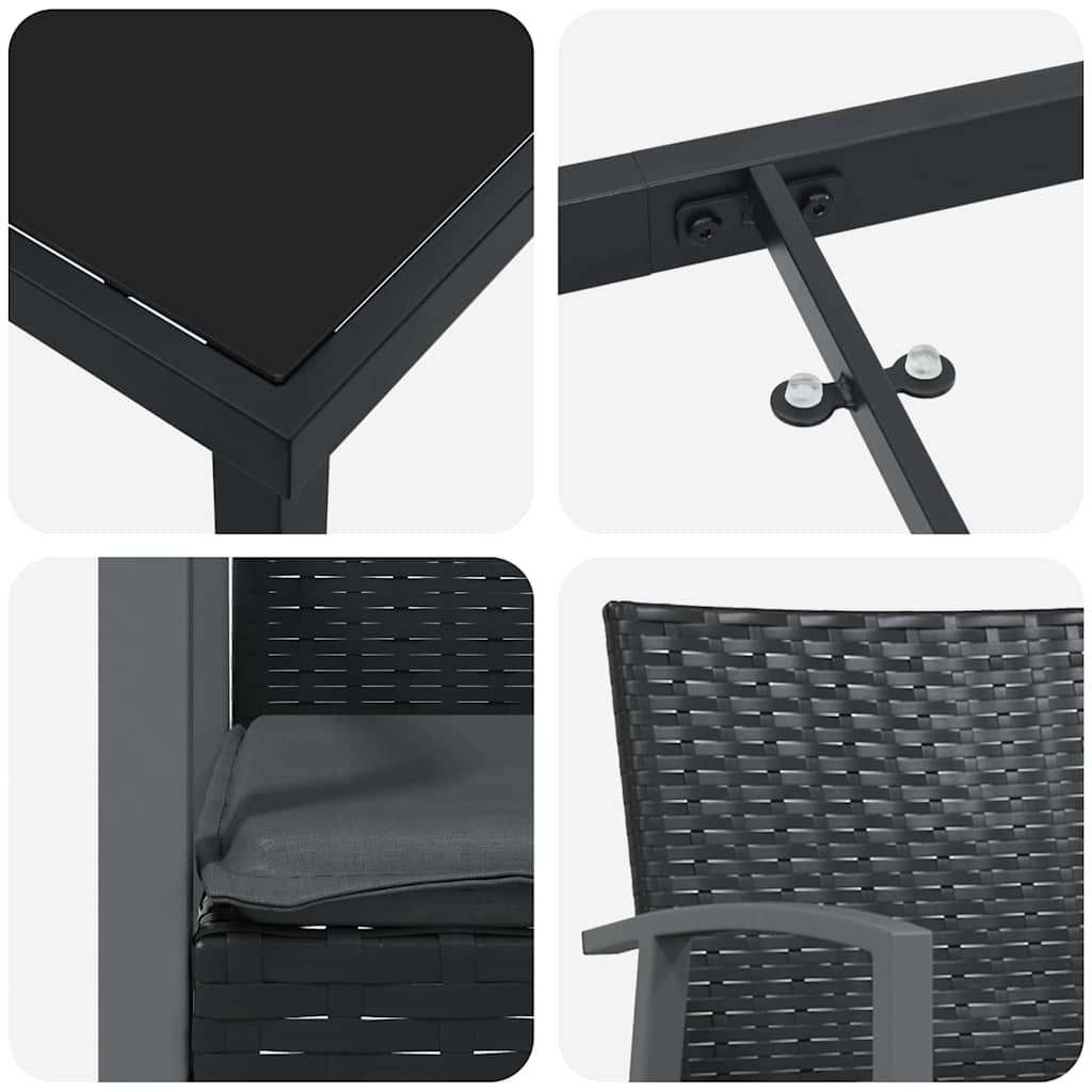 Vrtni set za objed 3 pcs Crna i Siva PE ratan