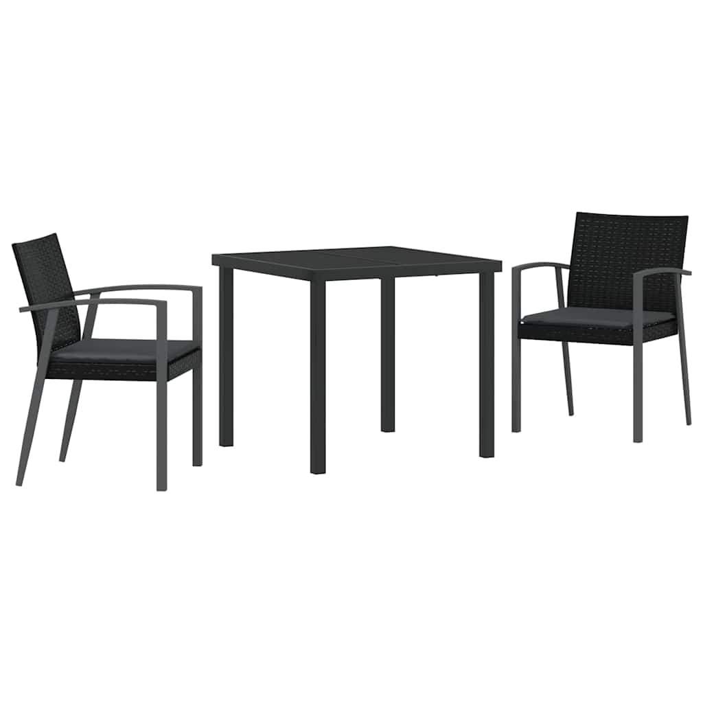 Vrtni set za objed 3 pcs Crna i Siva PE ratan