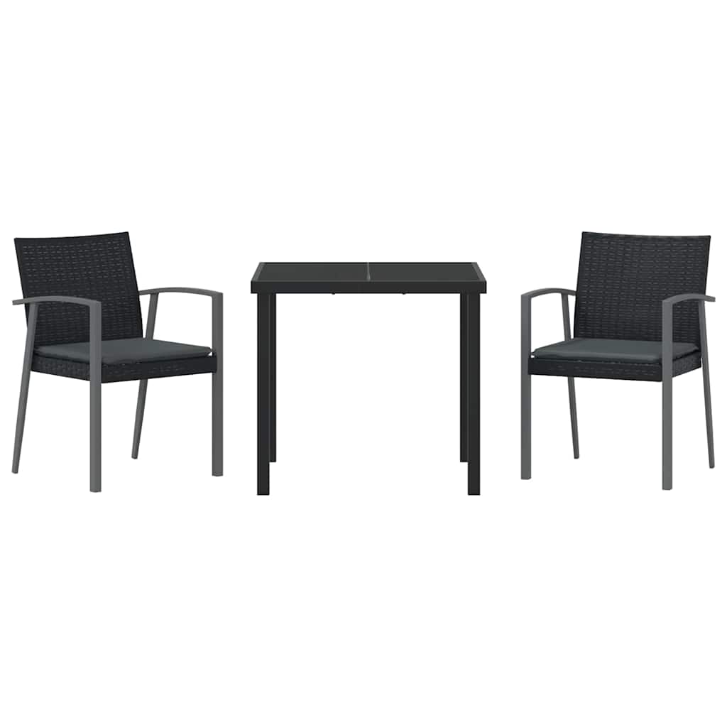 Vrtni set za objed 3 pcs Crna i Siva PE ratan