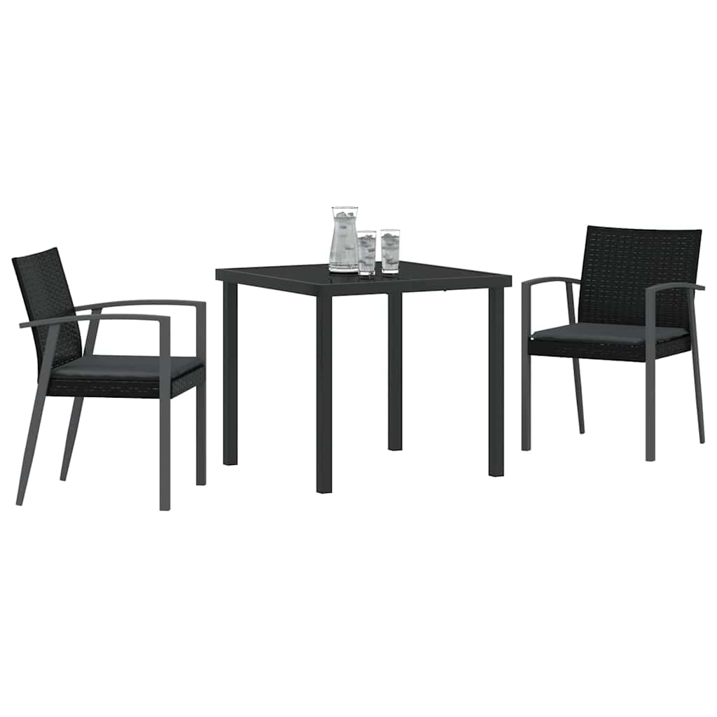 Vrtni set za objed 3 pcs Crna i Siva PE ratan