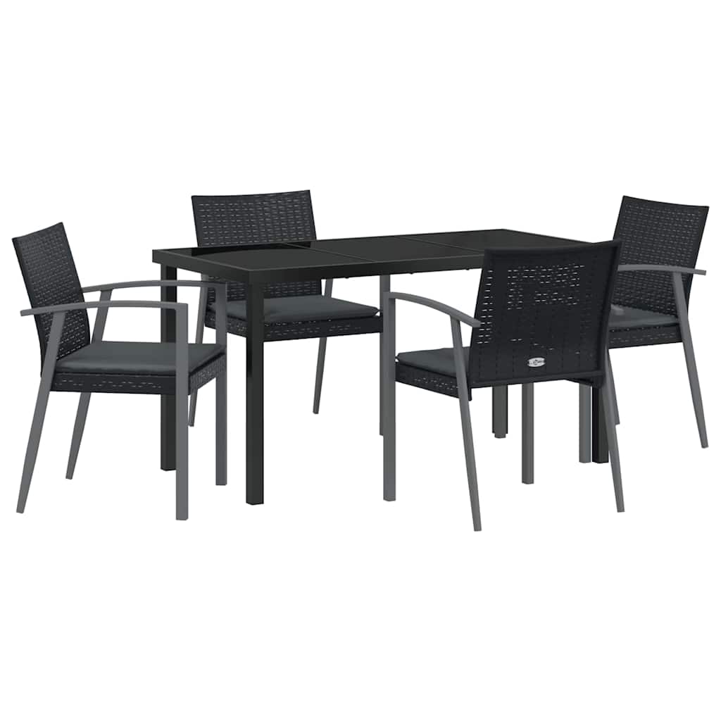 Vrtni set za objed 5 pcs Crna i Siva PE ratan