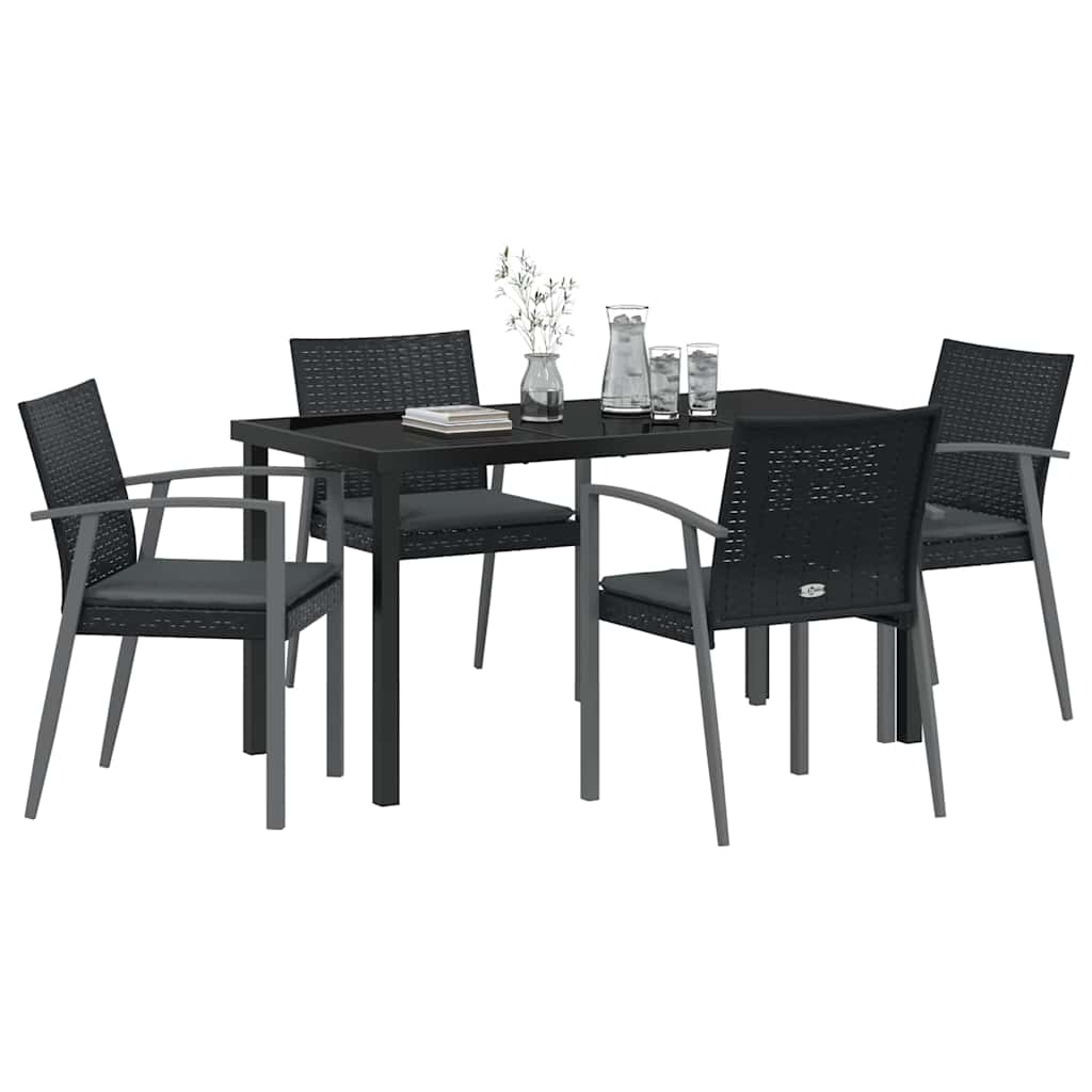Vrtni set za objed 5 pcs Crna i Siva PE ratan