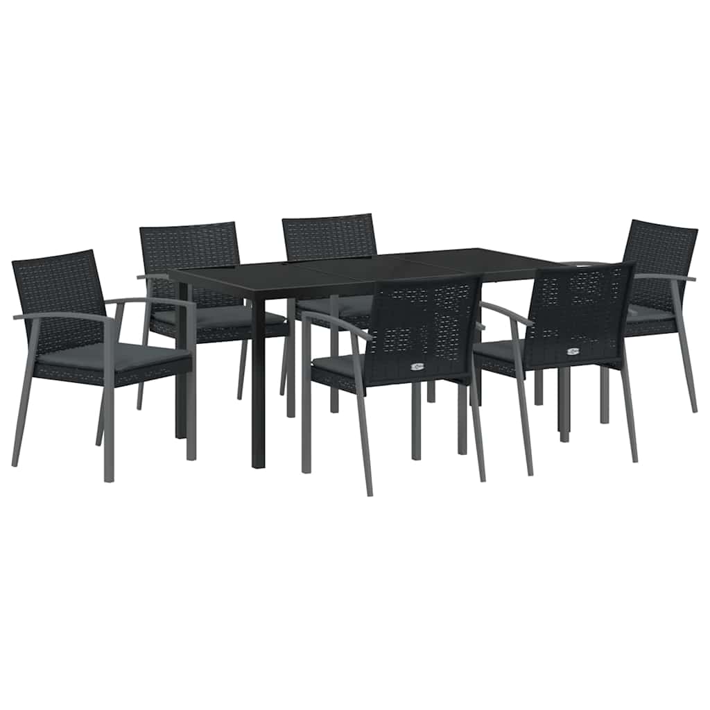 Vrtni set za objed 7 pcs Crna i Siva PE ratan