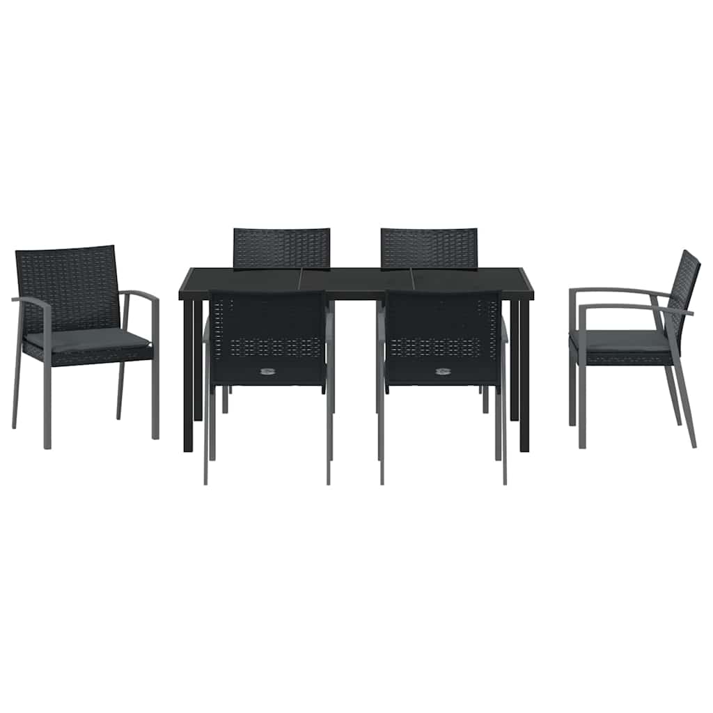 Vrtni set za objed 7 pcs Crna i Siva PE ratan