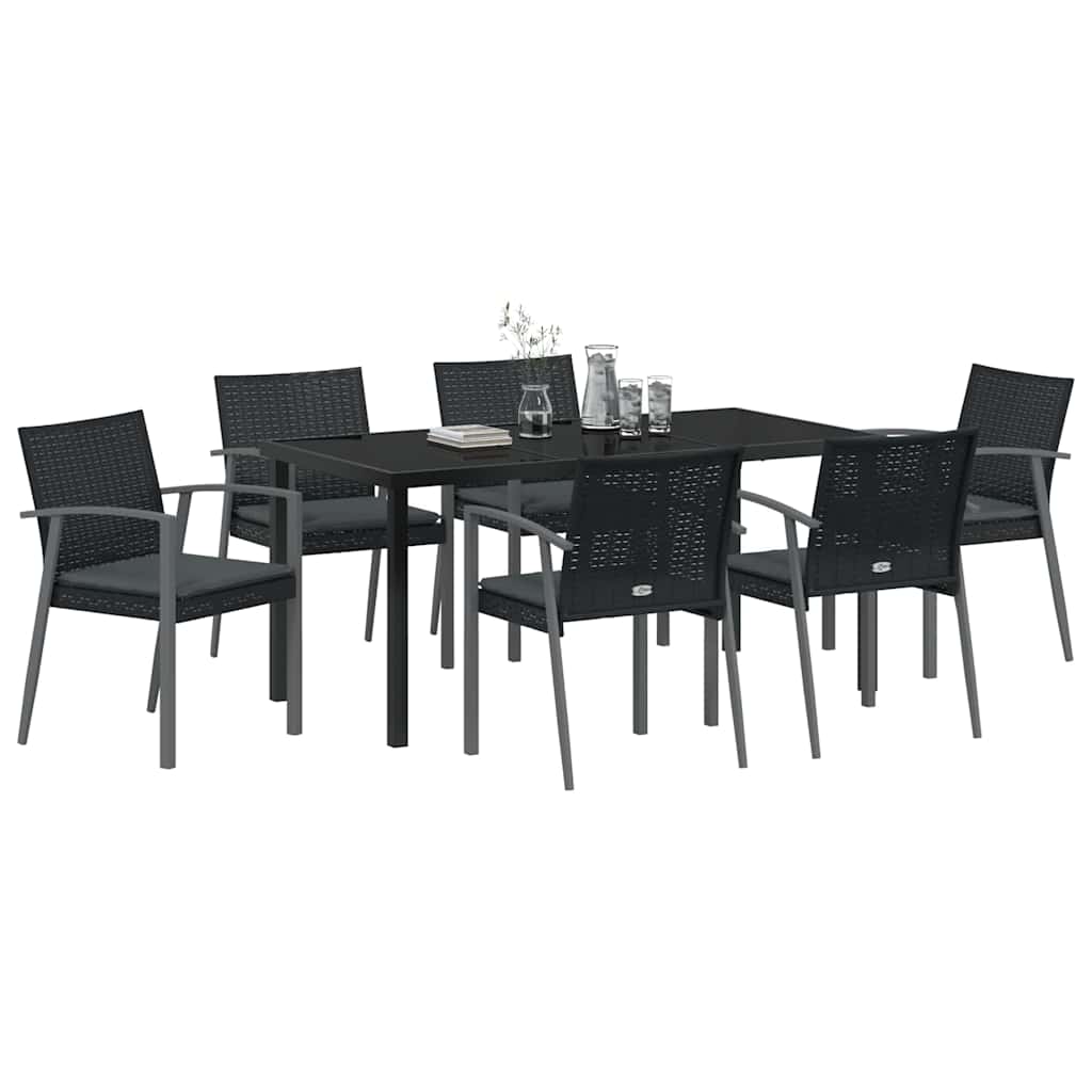 Vrtni set za objed 7 pcs Crna i Siva PE ratan