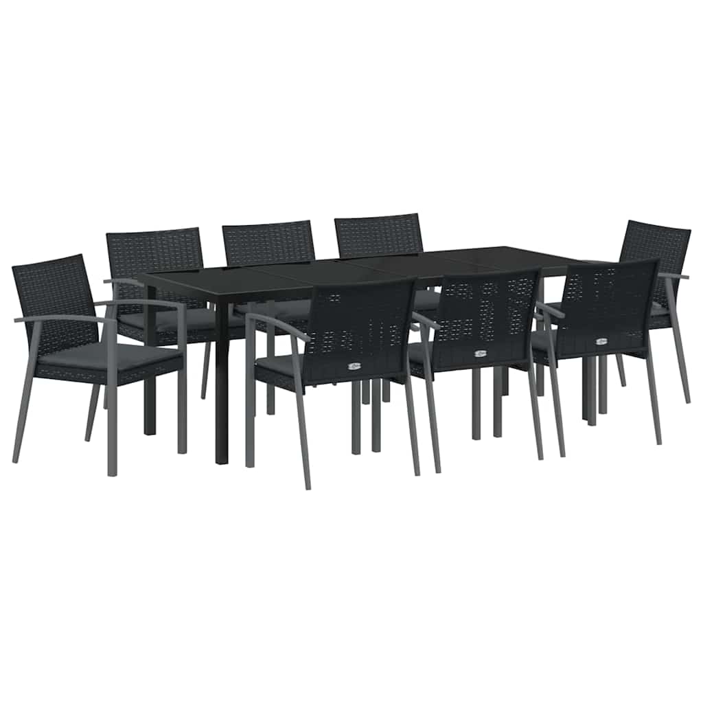 Vrtni set za objed 9 pcs Crna i Siva PE ratan