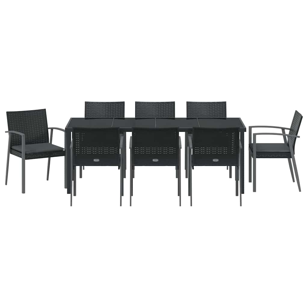 Vrtni set za objed 9 pcs Crna i Siva PE ratan
