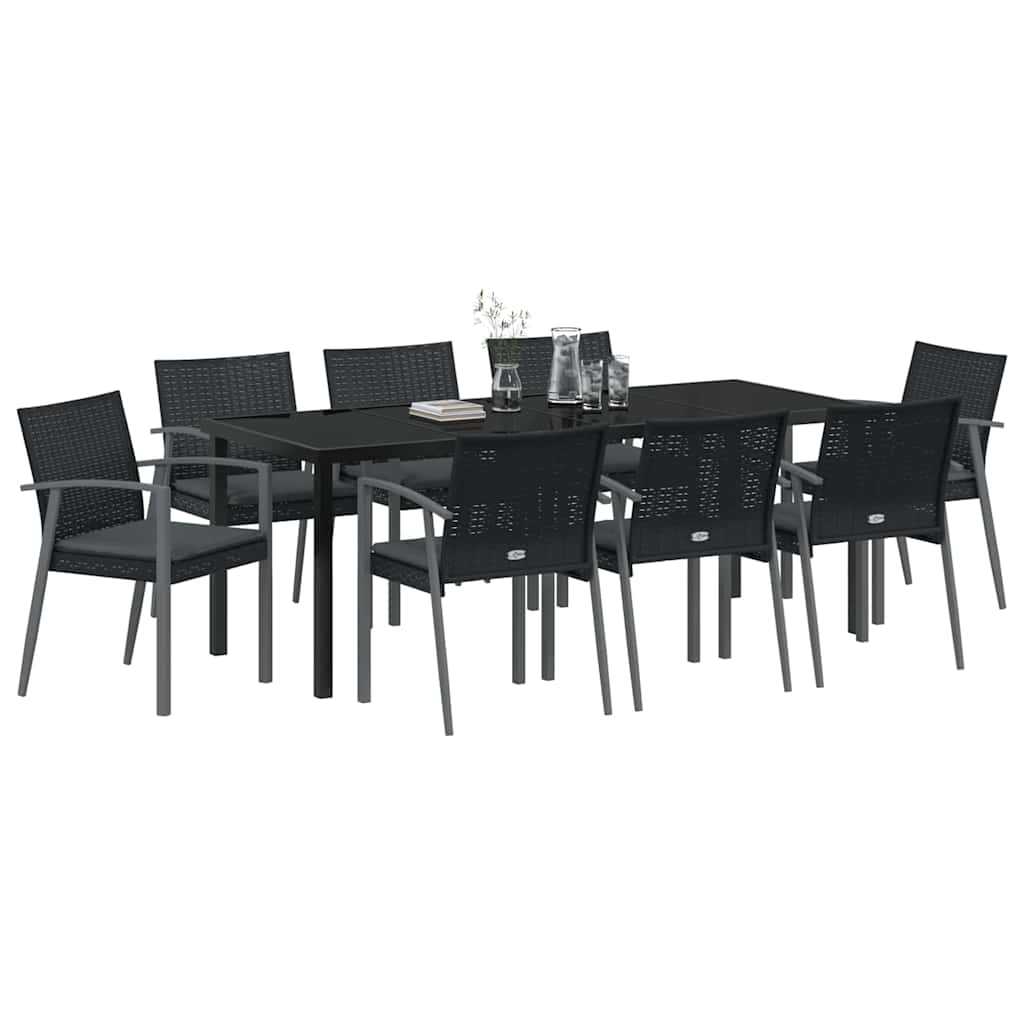 Vrtni set za objed 9 pcs Crna i Siva PE ratan