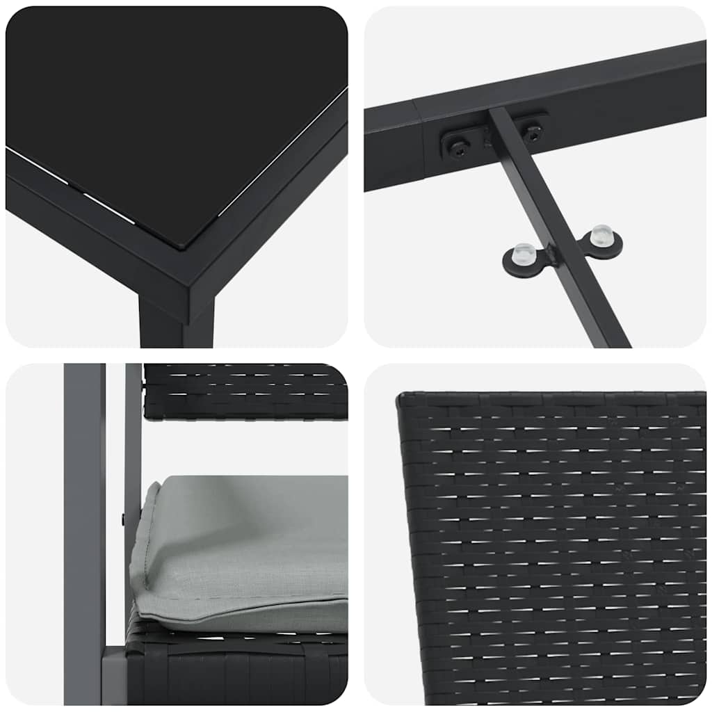 Vrtni set za objed 3 pcs Crna i svijetlo siva PE ratan