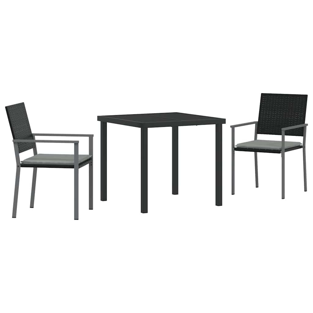 Vrtni set za objed 3 pcs Crna i svijetlo siva PE ratan