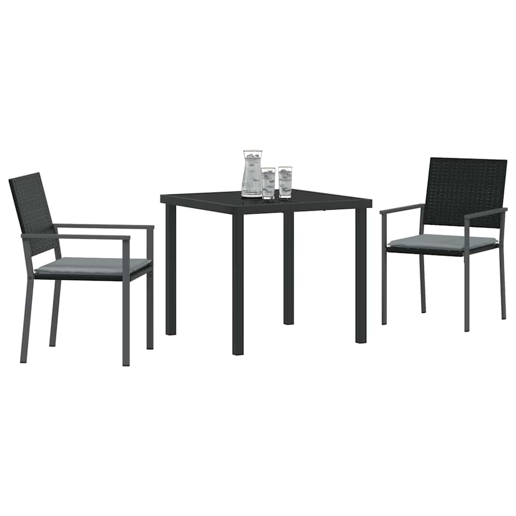 Vrtni set za objed 3 pcs Crna i svijetlo siva PE ratan