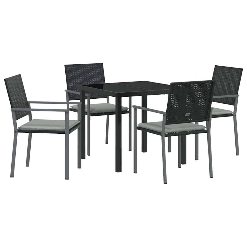 Vrtni set za objed 5 pcs Crna i svijetlo siva PE ratan