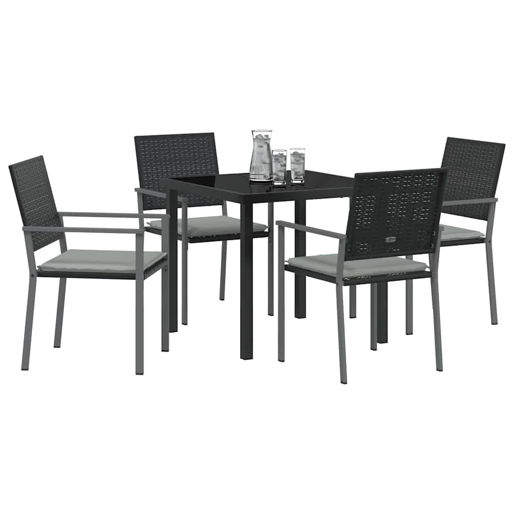 Vrtni set za objed 5 pcs Crna i svijetlo siva PE ratan