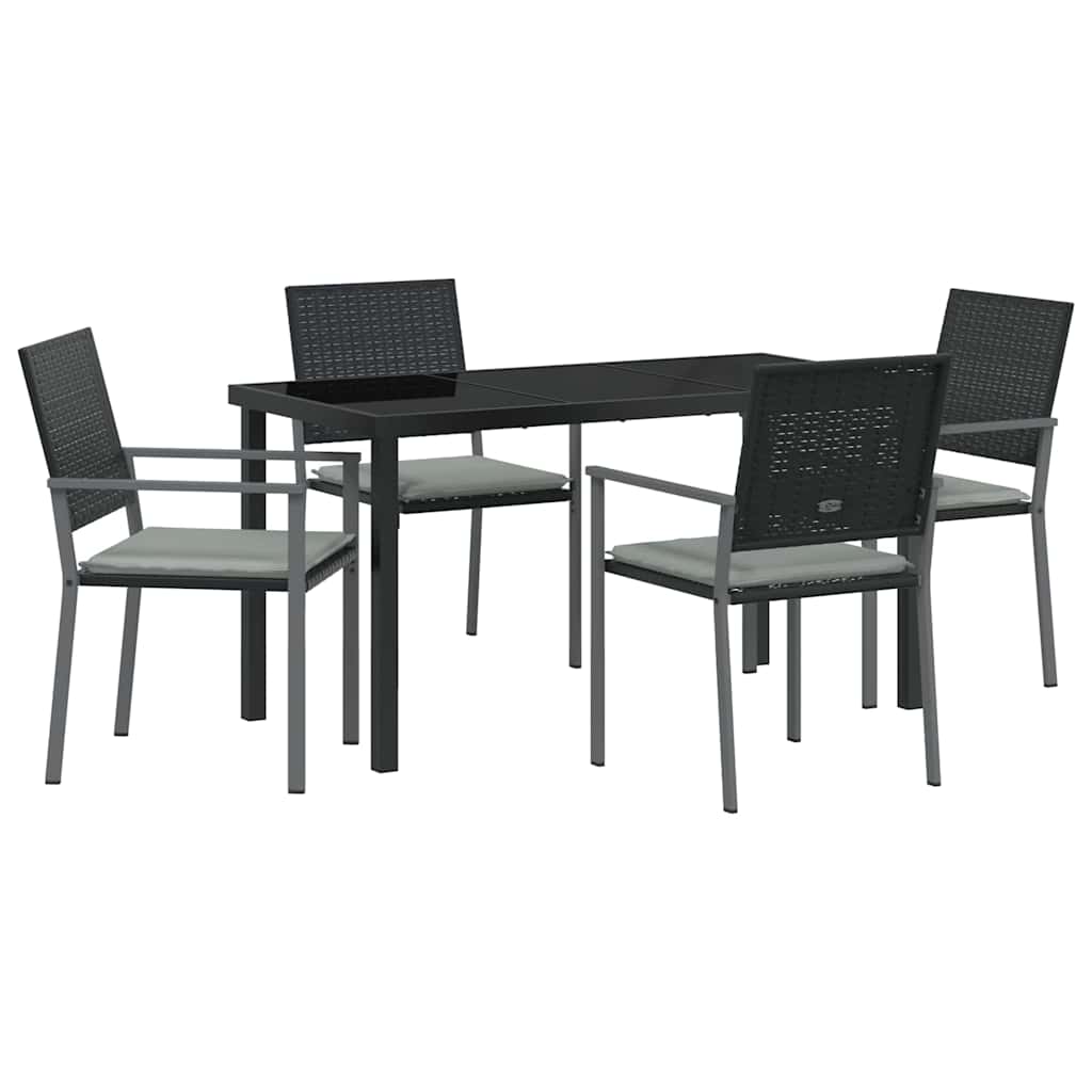 Vrtni set za objed 5 pcs Crna i svijetlo siva PE ratan