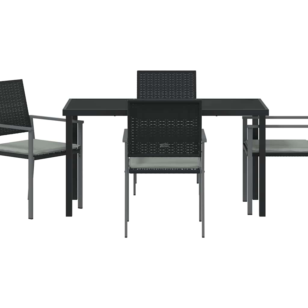Vrtni set za objed 5 pcs Crna i svijetlo siva PE ratan