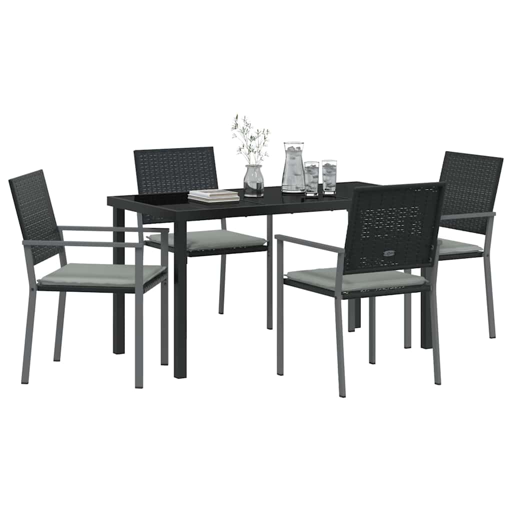 Vrtni set za objed 5 pcs Crna i svijetlo siva PE ratan
