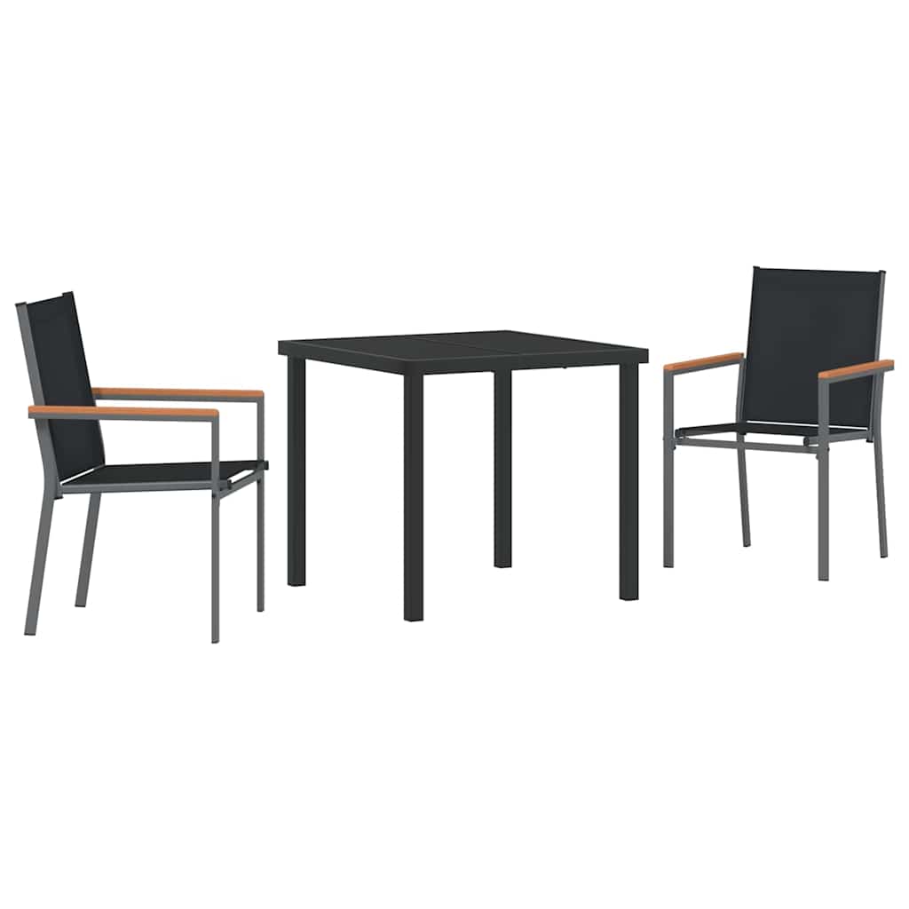Vrtni set za objed 3 pcs Crna Čelik s prahom