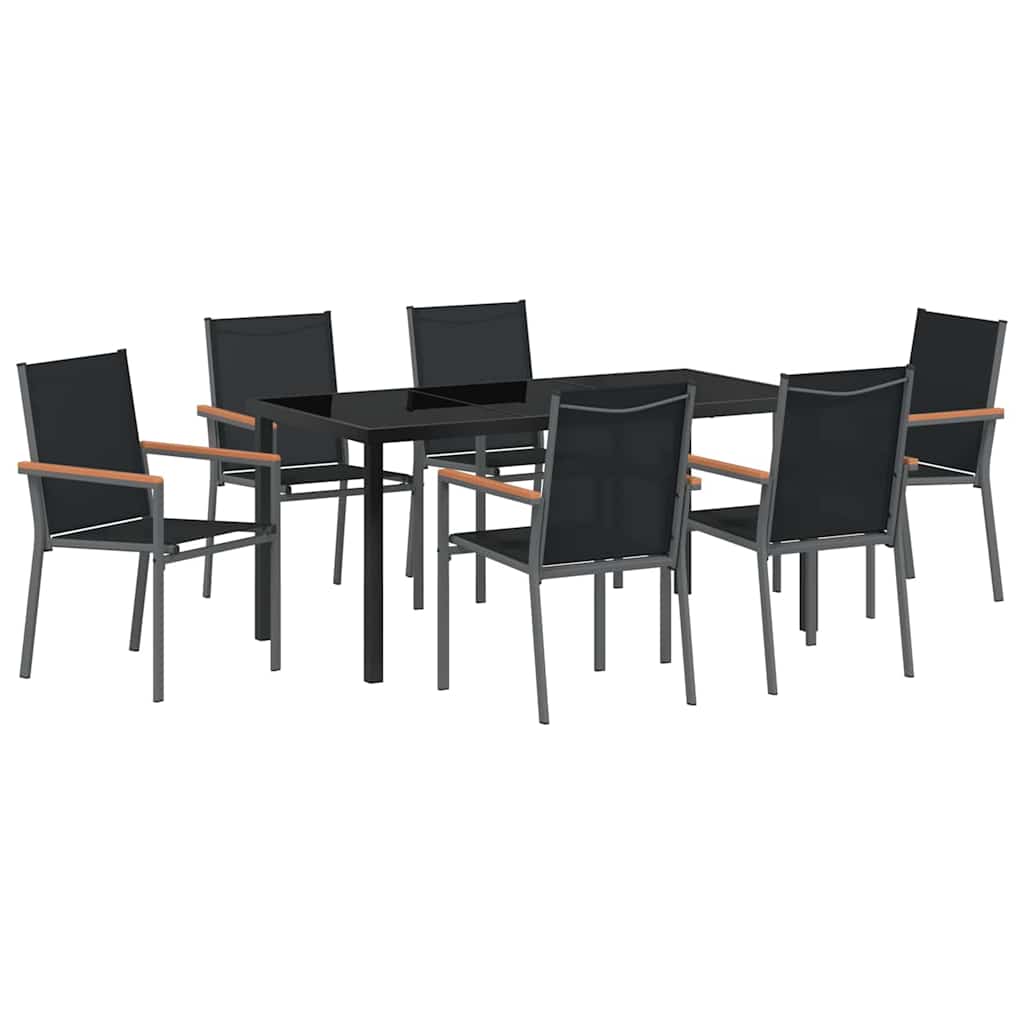 Vrtni set za objed 7 pcs Crna Čelik s prahom