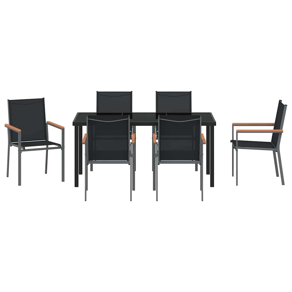 Vrtni set za objed 7 pcs Crna Čelik s prahom