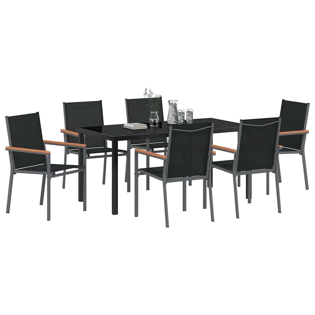 Vrtni set za objed 7 pcs Crna Čelik s prahom