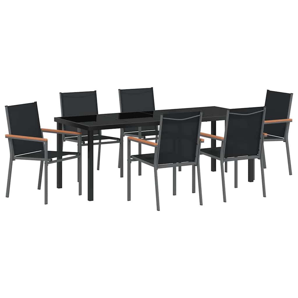 Vrtni set za objed 7 pcs Crna Čelik s prahom