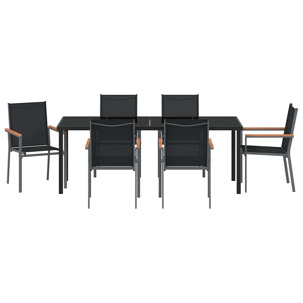 Vrtni set za objed 7 pcs Crna Čelik s prahom