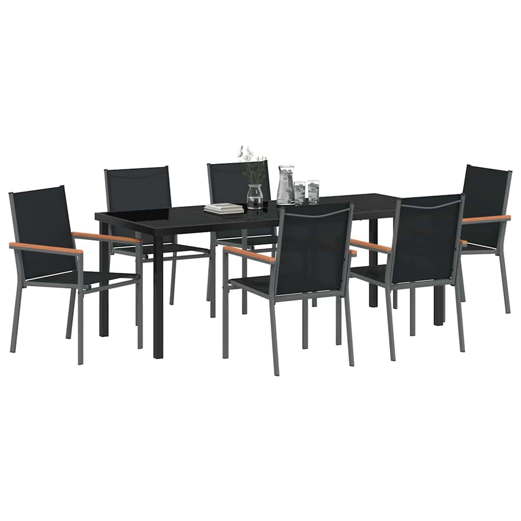 Vrtni set za objed 7 pcs Crna Čelik s prahom