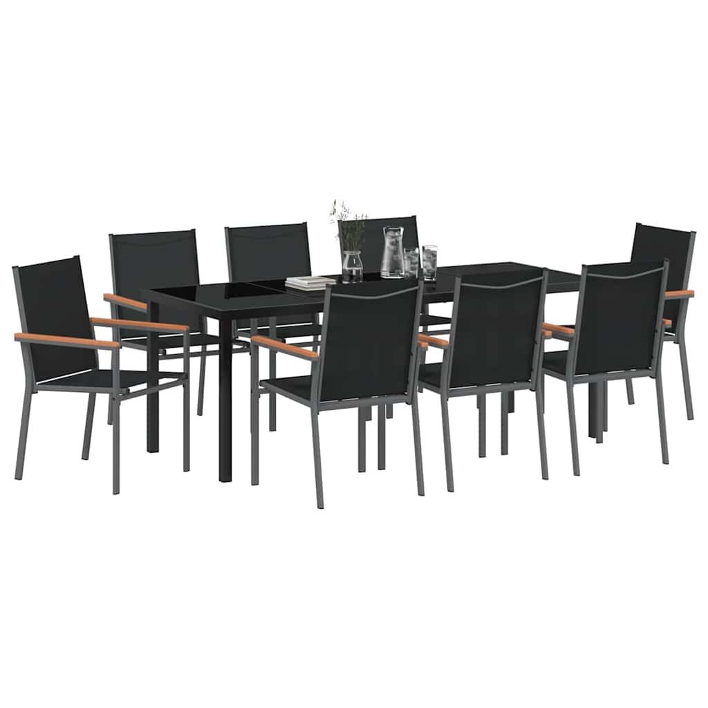 Vrtni set za objed 9 pcs Crna Čelik s prahom