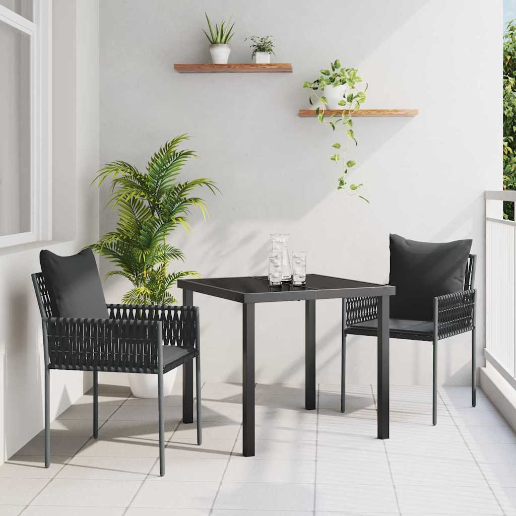 Vrtni set za objed 3 pcs Crna i Siva PE ratan