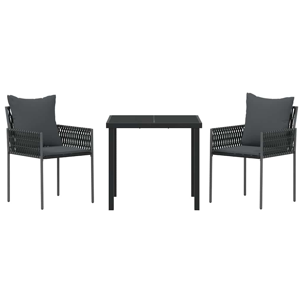 Vrtni set za objed 3 pcs Crna i Siva PE ratan