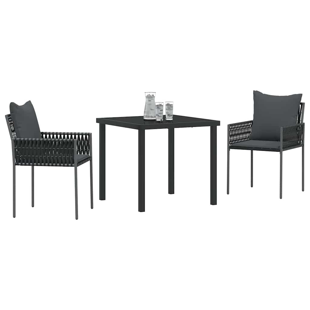 Vrtni set za objed 3 pcs Crna i Siva PE ratan