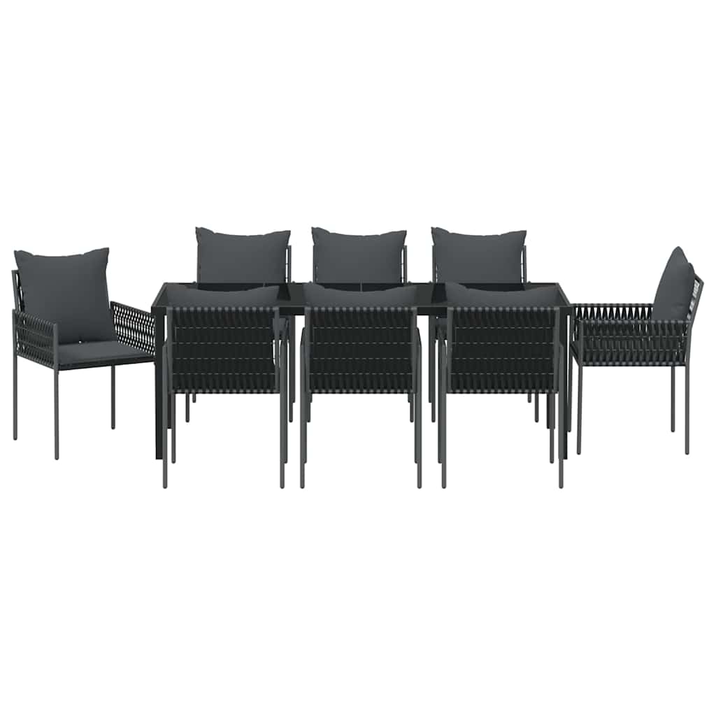 Vrtni set za objed 9 pcs Crna i Siva PE ratan