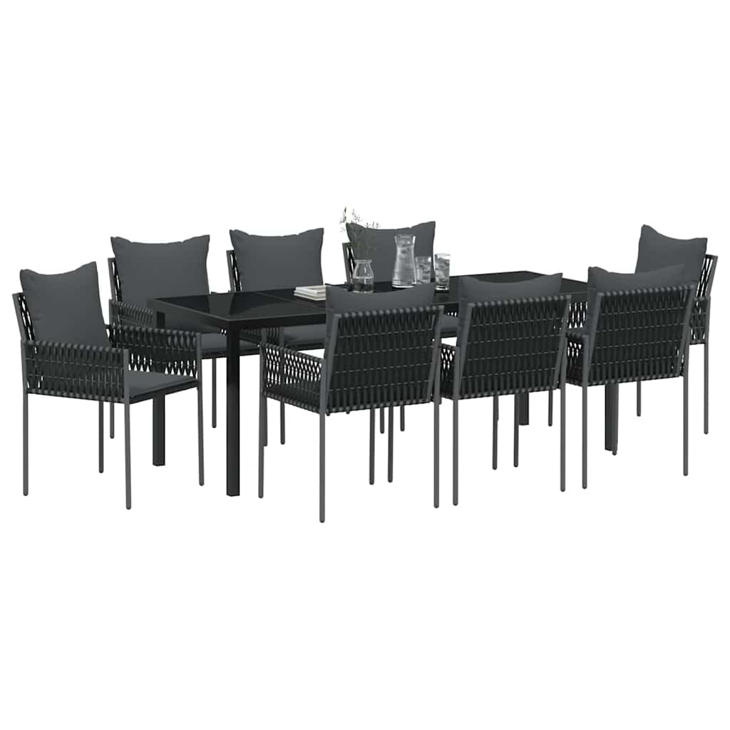 Vrtni set za objed 9 pcs Crna i Siva PE ratan
