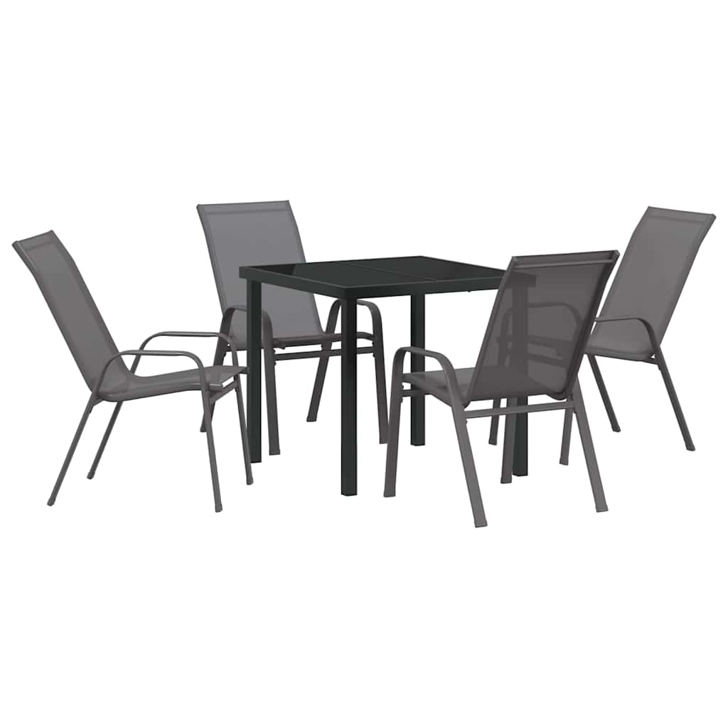 Vrtni set za objed 5 pcs Siva i crna Čelik s prahom