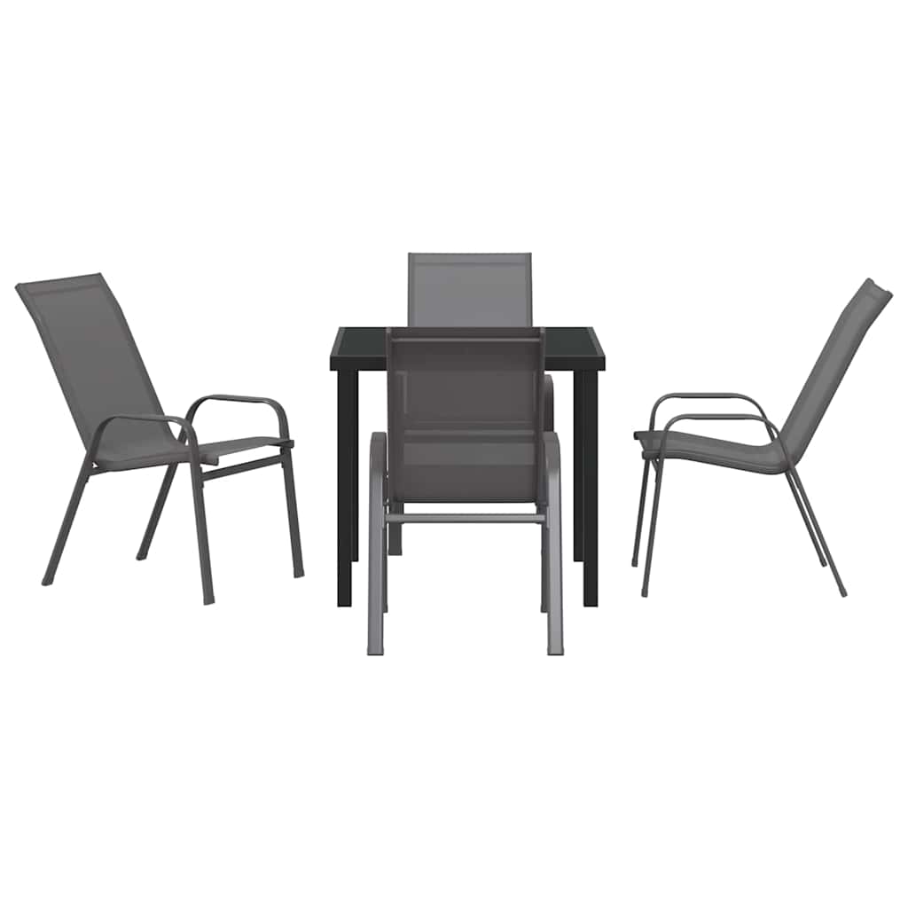 Vrtni set za objed 5 pcs Siva i crna Čelik s prahom