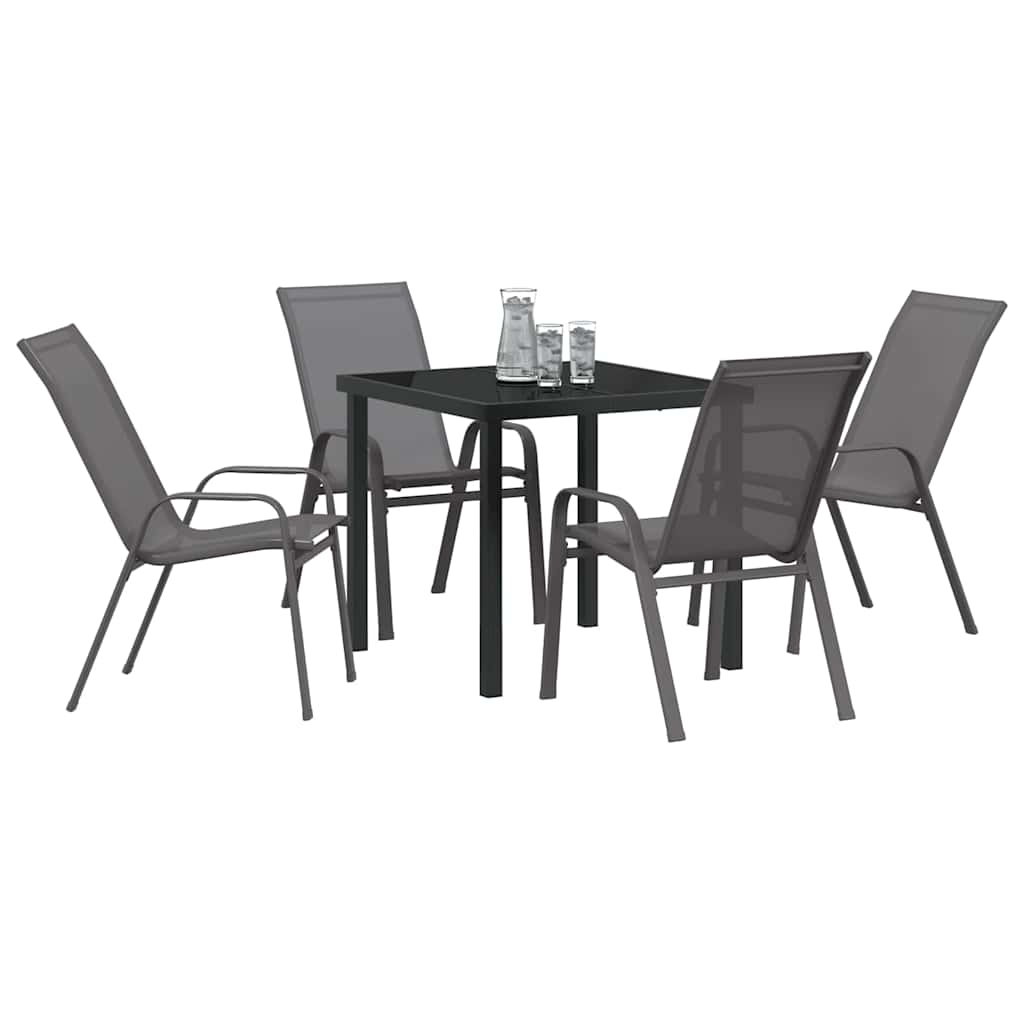 Vrtni set za objed 5 pcs Siva i crna Čelik s prahom
