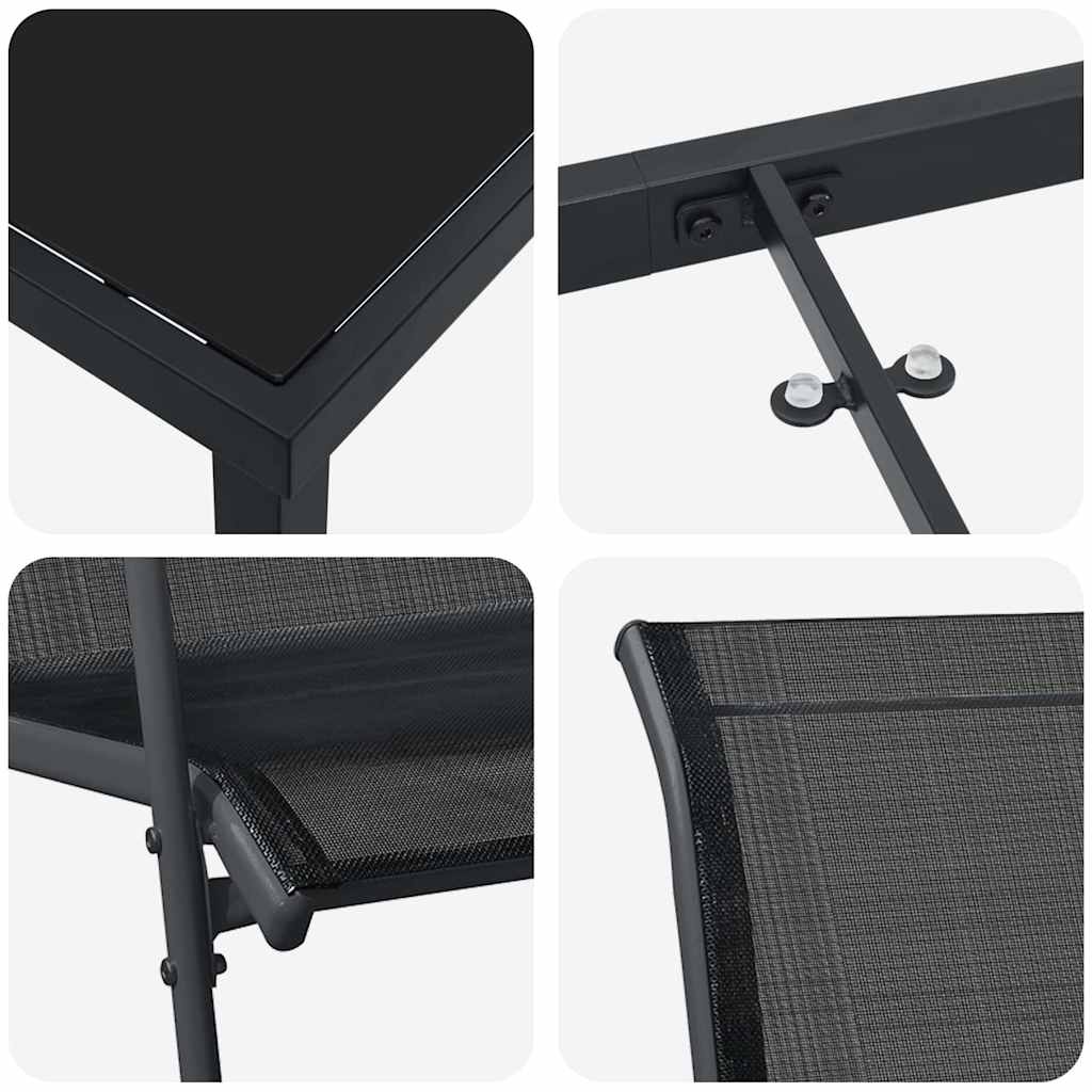 Vrtni set za objed 3 pcs Crna Čelik s prahom premazan