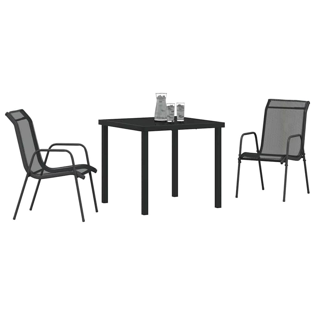 Vrtni set za objed 3 pcs Crna Čelik s prahom premazan