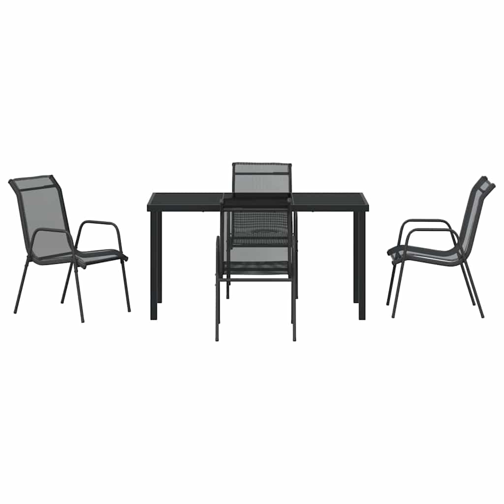 Vrtni set za objed 5 pcs Crna Čelik s prahom premazan