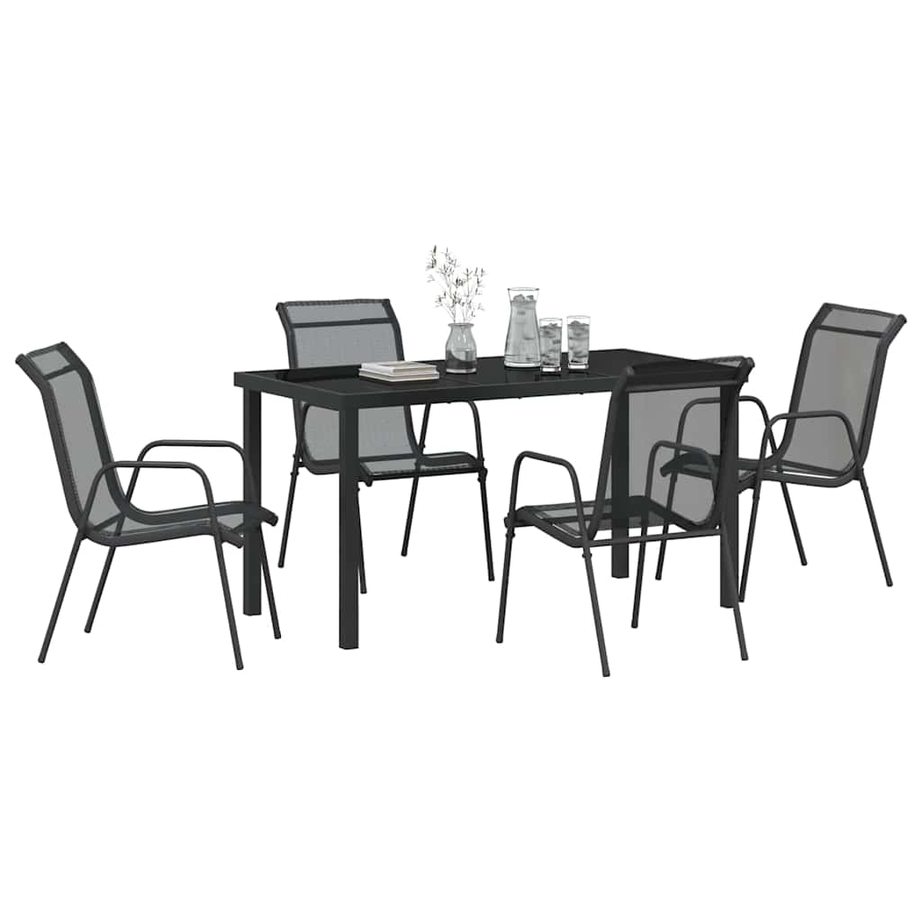 Vrtni set za objed 5 pcs Crna Čelik s prahom premazan