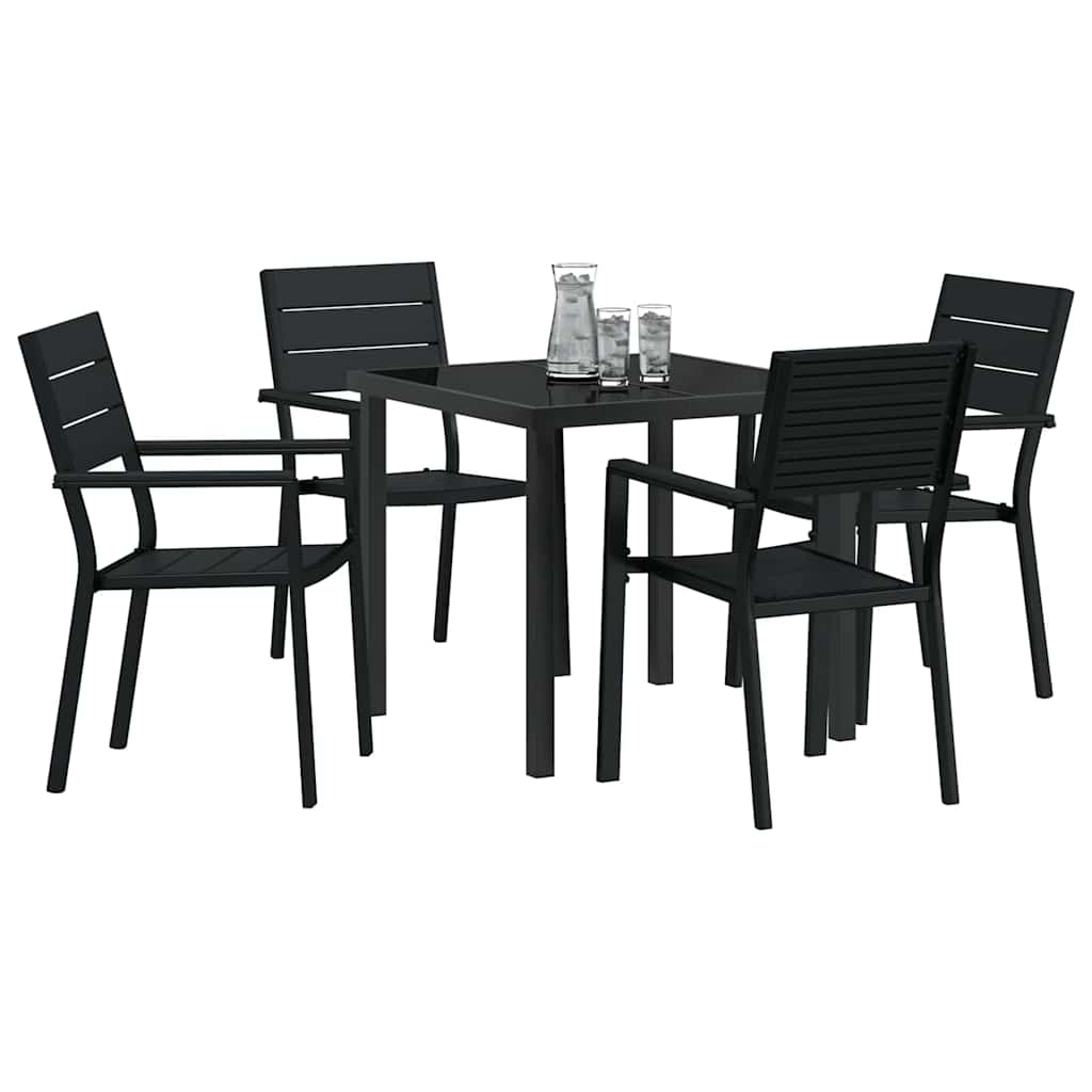 Vrtni set za objed 5 pcs Crna Čelik s prahom premazan