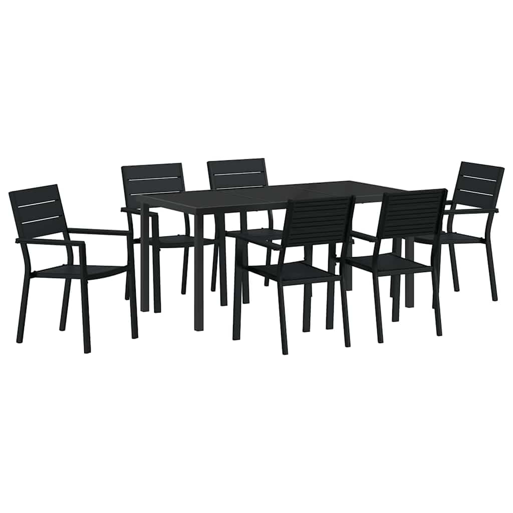 Vrtni set za objed 7 pcs Crna Čelik s prahom premazan
