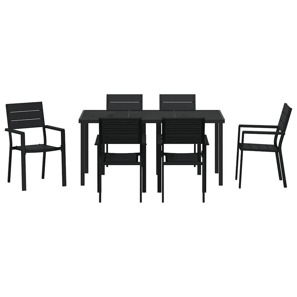 Vrtni set za objed 7 pcs Crna Čelik s prahom premazan