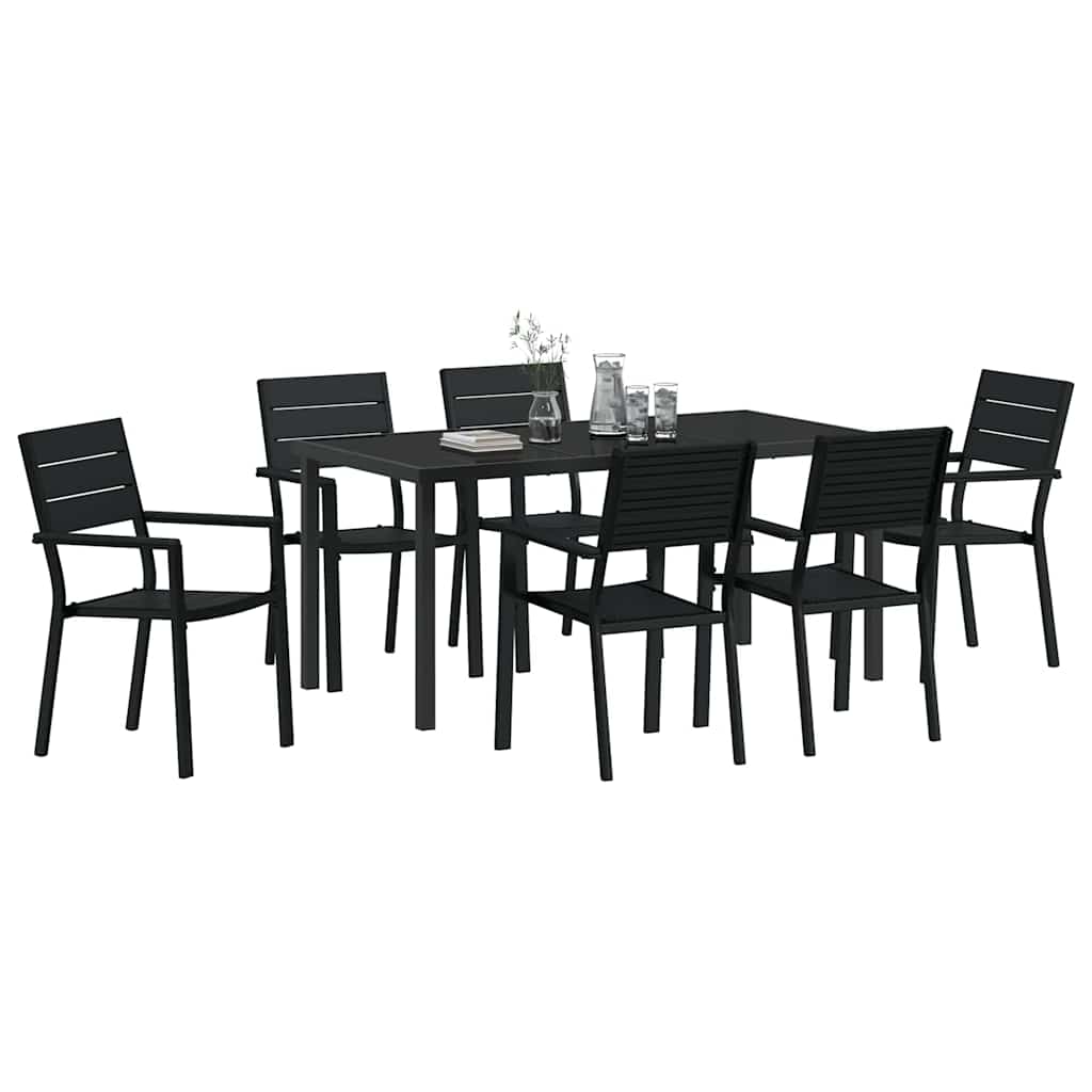 Vrtni set za objed 7 pcs Crna Čelik s prahom premazan